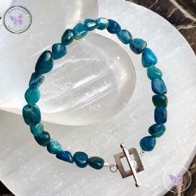 Blue Apatite Pebble Bracelet with Square Silver Toggle Clasp